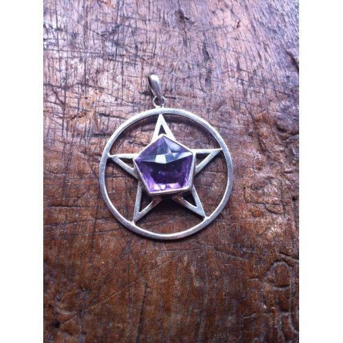 Silver Star with Circle Logo - Faceted Amethyst on Sterling Silver Star and Circle Pendant - Viviannas