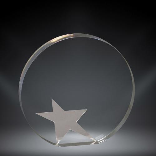 Silver Star with Circle Logo - Gemini Circle Acrylic Award - Silver Star Awards