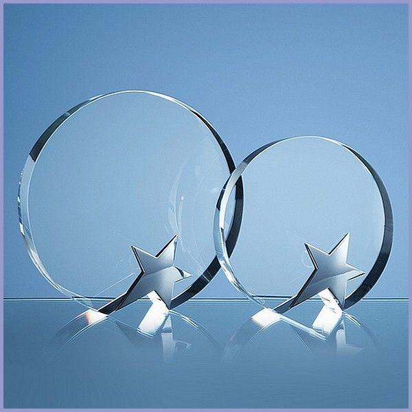 Silver Star with Circle Logo - 15cm Optical Crystal Circle Award With Silver Star