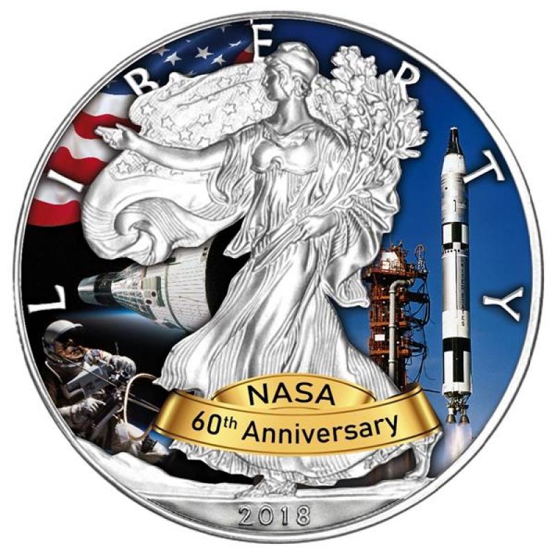 NASA Gemini Logo - 1 oz Silver American Eagle USA 2018 60 Years NASA - Gemini Programm,