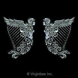 Winged Harp Logo - IRISH HERITAGE IRELAND HARP WINGED MAIDEN ERIN SILVER EMBROIDERED