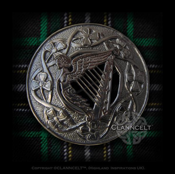 Winged Harp Logo - IRISH ANTIQUE STYLE PLAID BROOCH WITH WINGED MAIDEN HARP Clanncelt