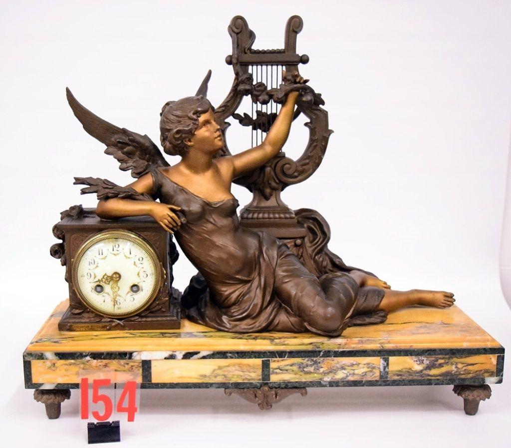Winged Harp Logo - French Figural & Marble Clock winged lady & harp. Whalen Realty
