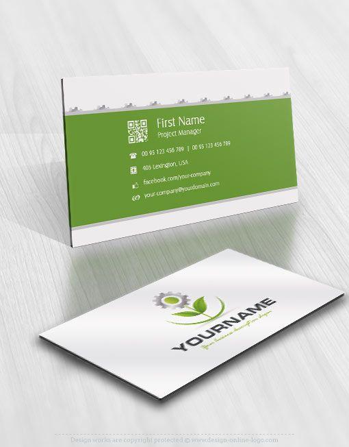 Company with Green Flower Logo - Exclusive Design Industrial Flower Logo FREE Business Card