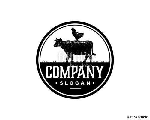 Cow Circle Logo - Cow and Chicken Livestock Drawing Symbol Animal Silhouette Vintage ...