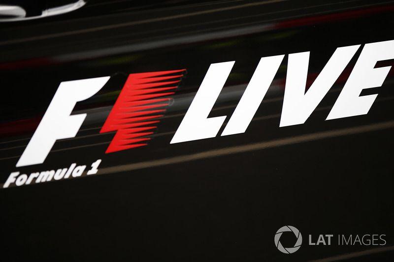 Live Logo - An F1 Live logo, at the London Formula 1 street demonstration parade ...