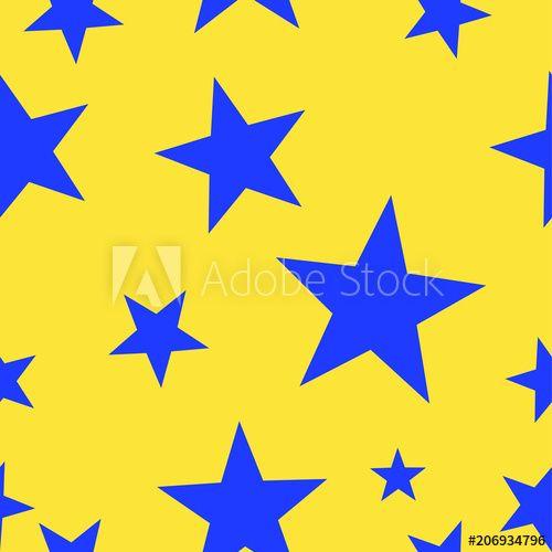Blue Star with Yellow Background Logo - Blue stars on yellow background seamless pattern illustration vector ...