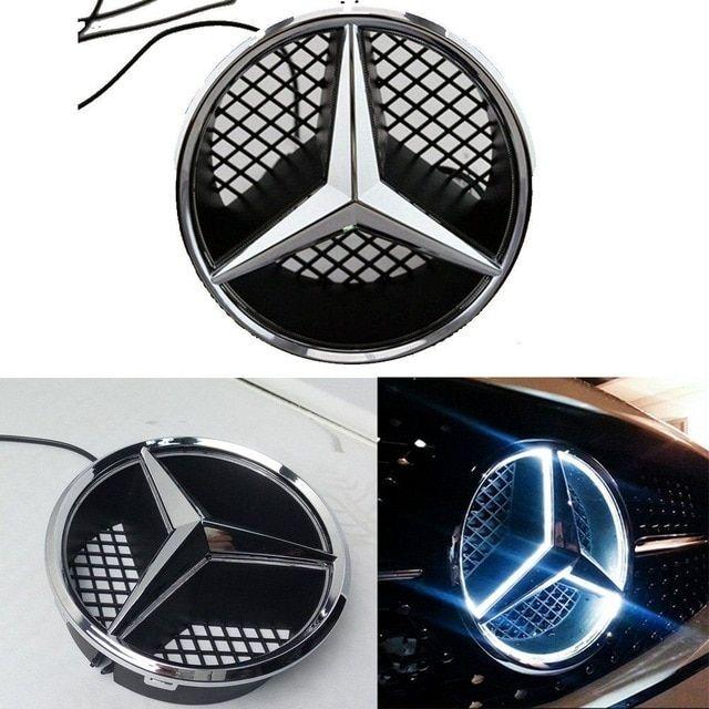 Star and White R Logo - LED Emblem Logo Grill LED Badge White LED Illuminated Star For Benz ...
