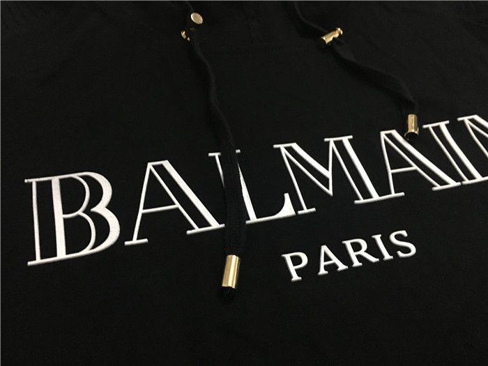 Balmain Paris Logo - Balmain Paris Logo Print Black Hooded Short Sleeve T-shirt