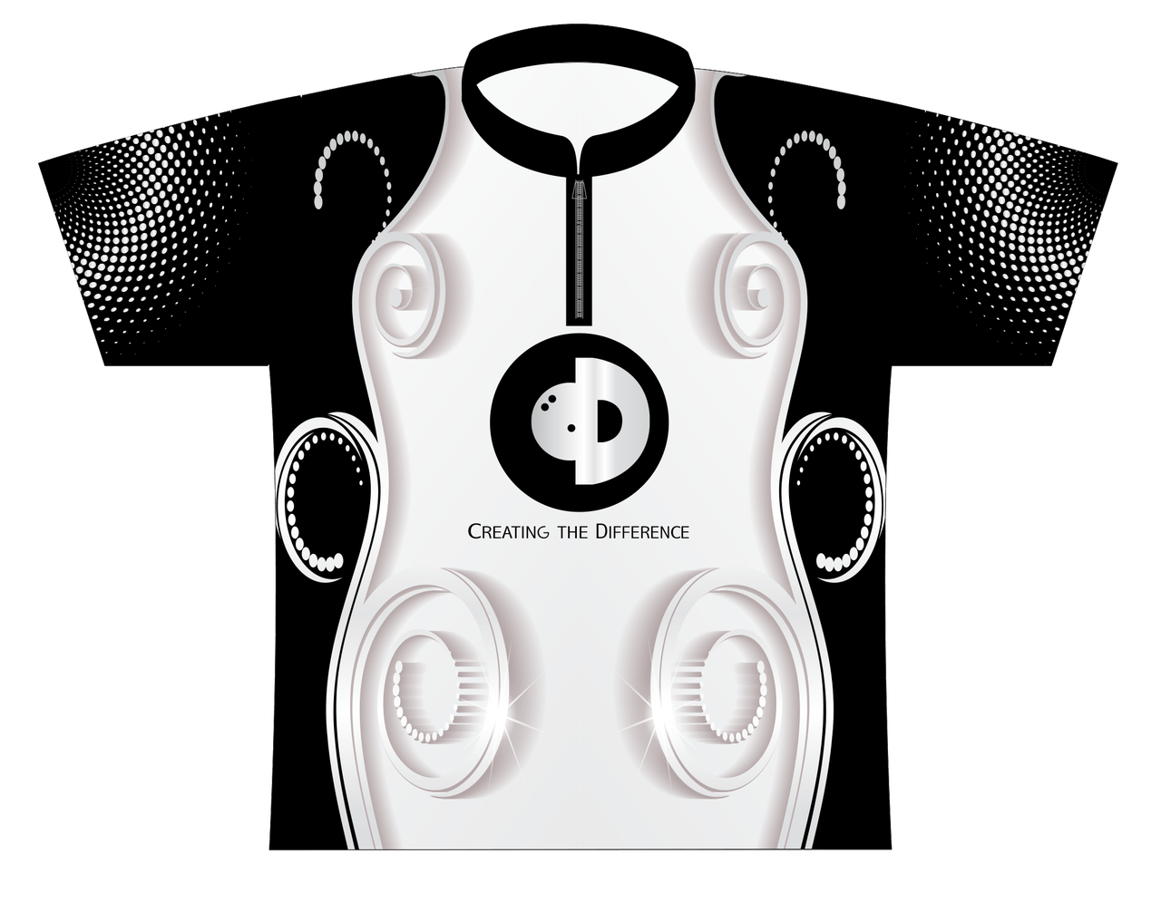 White Swirl Logo - Creating the Difference Black/White Swirl Dye Sublimated Jersey ...