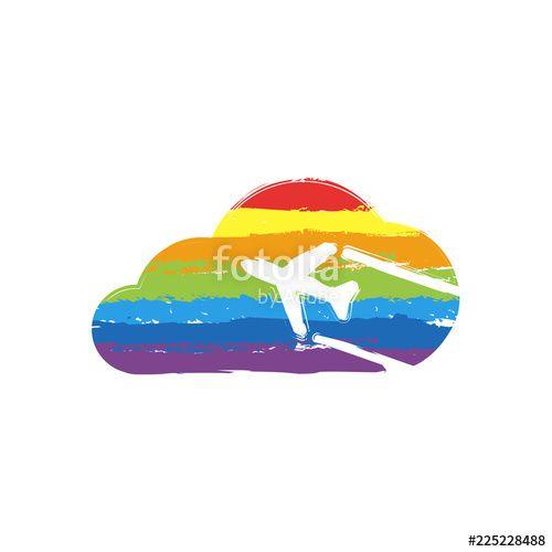 Orange Red Blue Yellow Airline Logo - Plane and cloud. Simple icon. Logo. Drawing sign with LGBT style ...