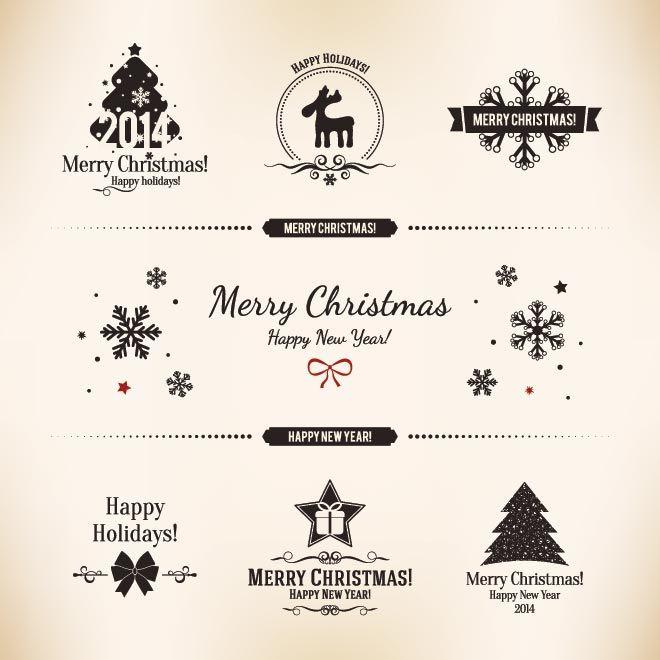 Chistmas Logo - Free Vector vintage label card merry Christmas logo design elements ...