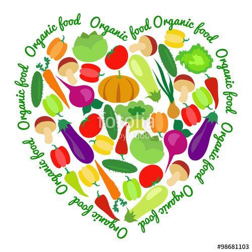 Heart Food Logo - Organic food with colorful vegetables in the form of heart