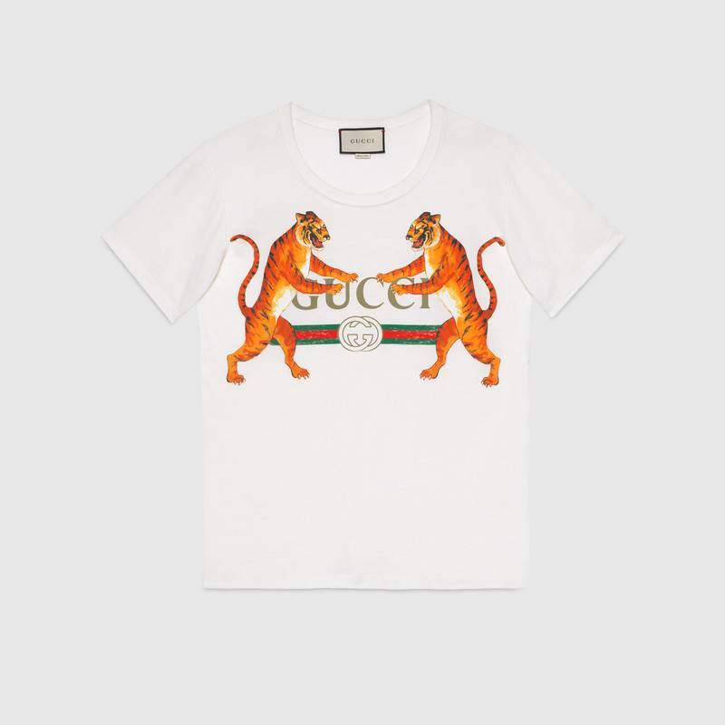 Gucci Tiger Logo - Oversize T-shirt with Gucci logo and tigers - Gucci Short Sleeve T ...