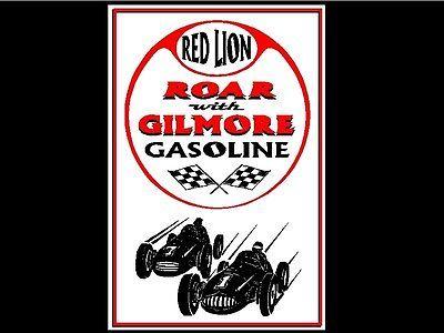 Red Lion Auto Logo - Metal Sign Red Lion Roar With Gilmore Gasoline Racing Cars 12x 18
