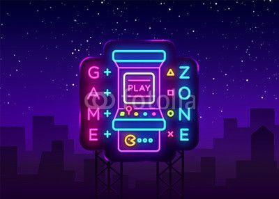 Element Gaming Logo - Game Zone Logo Vector Neon. Game Room neon sign board, design ...