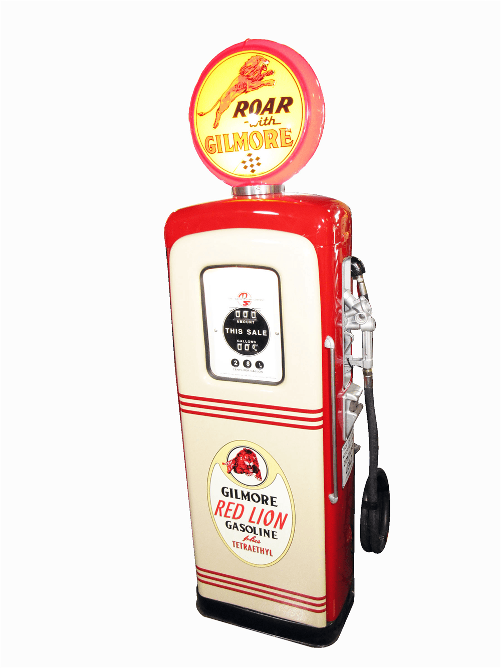 Red Lion Auto Logo - CIRCA LATE 1940S GILMORE RED LION SERVICE STATION GAS PUMP