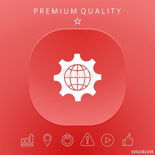 Earth Inside a Red Circle Logo - Globe of the Earth inside a gear or cog, setting parameters, Global