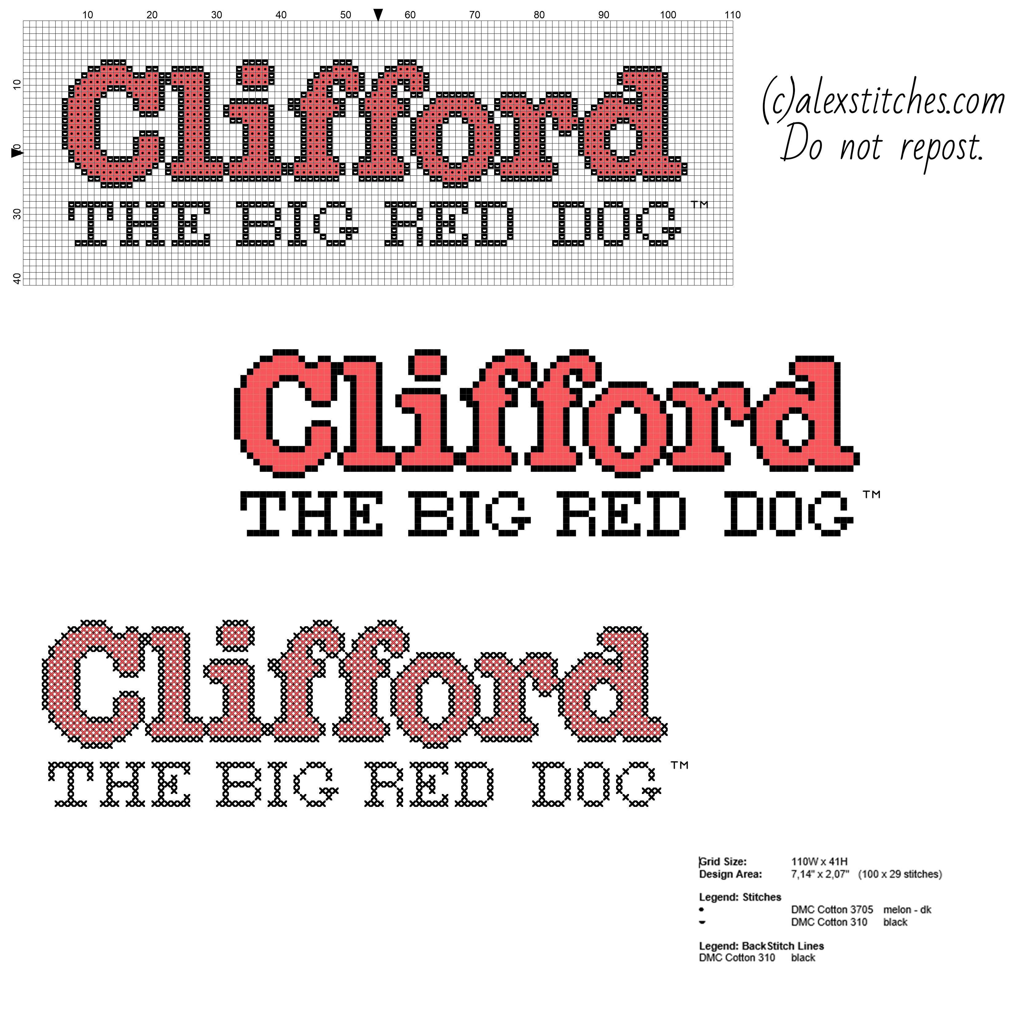 Big Red Dog Logo - Clifford the big red dog cartoon logo free cross stitch pattern