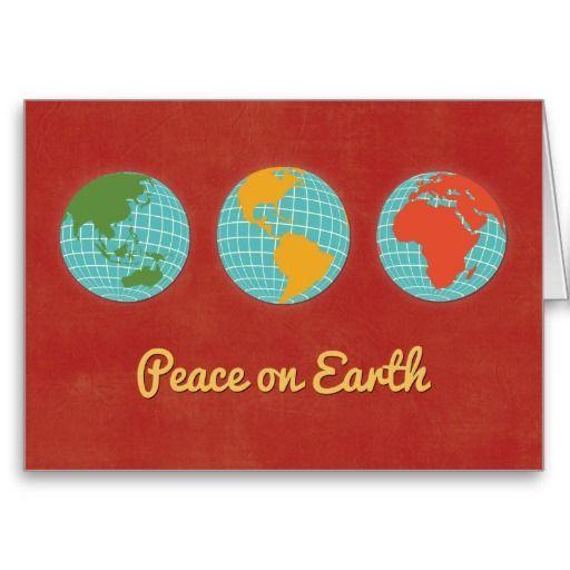 Earth Inside a Red Circle Logo - Peace on Earth, Three World Views, Customizable Holiday Card