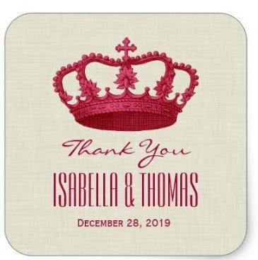 The Square Red Crown Logo - 1.5inch RED Crown Thank You Bride Groom Wedding V22 Square