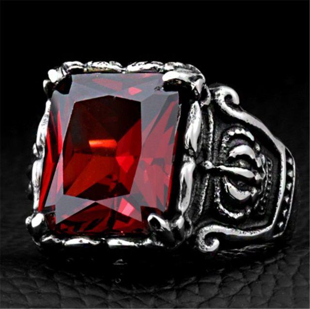 The Square Red Crown Logo - Vintage Aristocratic Accessories Men's Ring Inlay Square Red Zircon ...