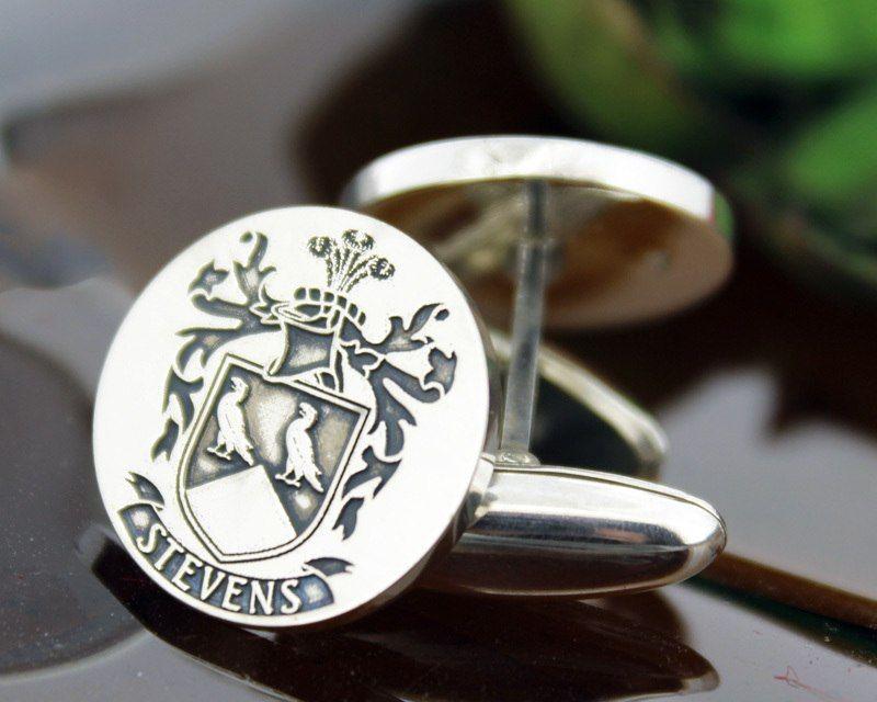 Stevens Arms Logo - STEVENS Family Crest Cufflinks Sterling Silver, Coat of Arms