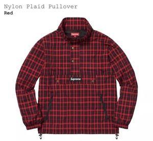 Plaid Supreme Box Logo - SUPREME NYLON PLAID PULLOVER JACKET RED SZ M FW18 IN HAND BOGO BOX ...