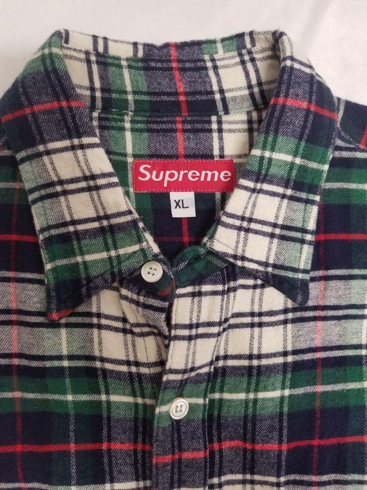 Plaid Supreme Box Logo - SUPREME Tartan Plaid Flannel Button Down Shirt White Green Blue Box ...