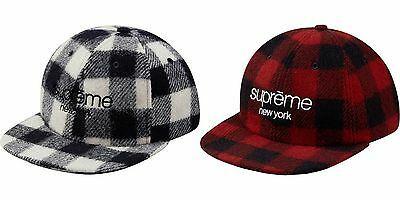 Plaid Supreme Box Logo - SUPREME BUFFALO PLAID Wool Classic Logo 6 Panel White Red box logo ...