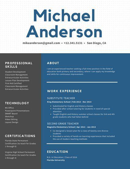 Blue Shape Logo - White Dots with Blue Shape Teacher Resume - Templates by Canva