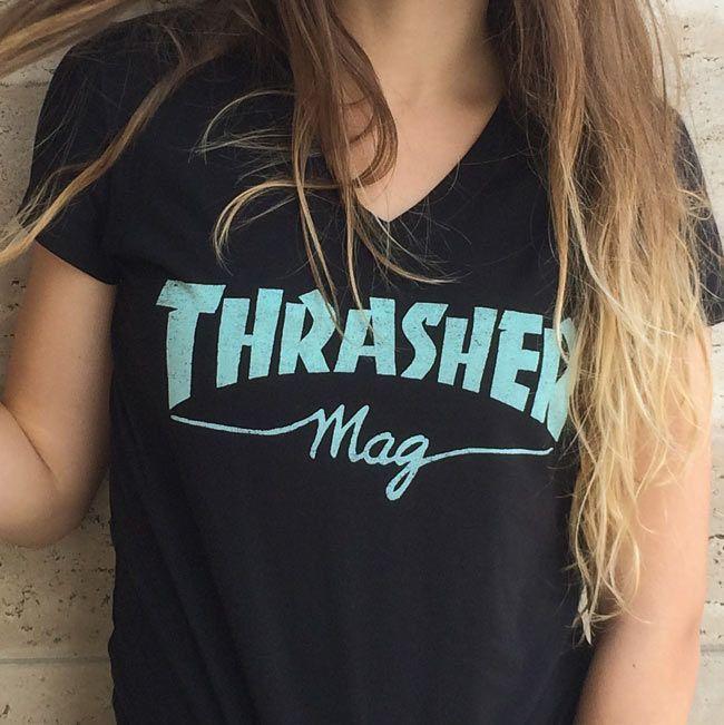 Thrasher Girl Logo - Thrasher Magazine Shop - Girls Thrasher Mag Logo V-Neck (Black)
