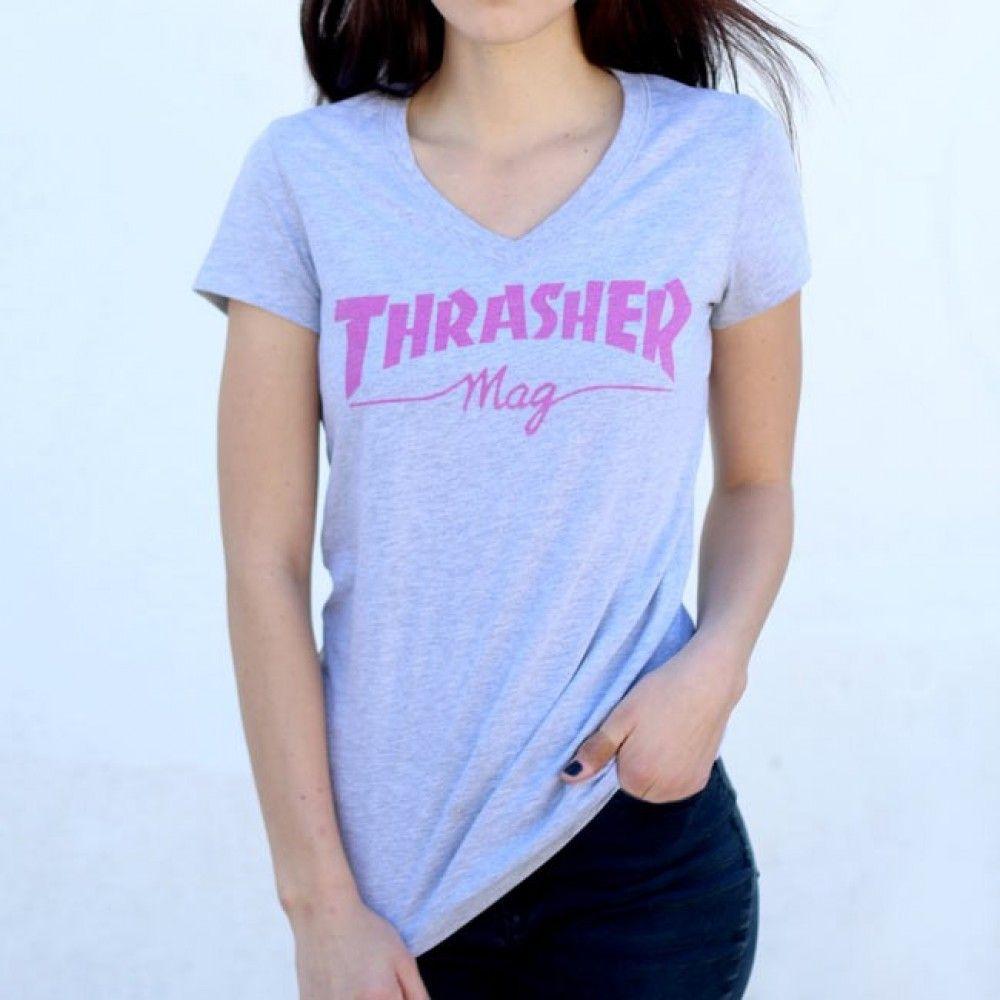 Thrasher Girl Logo - Thrasher - Girls Mag Logo V-Neck Tee Grey