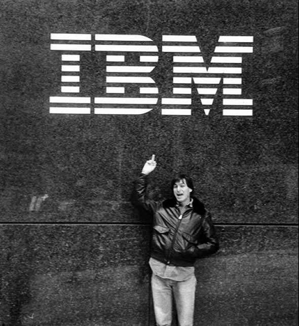 Old IBM Logo - Old photo of Steve Jobs getting tender with the IBM logo