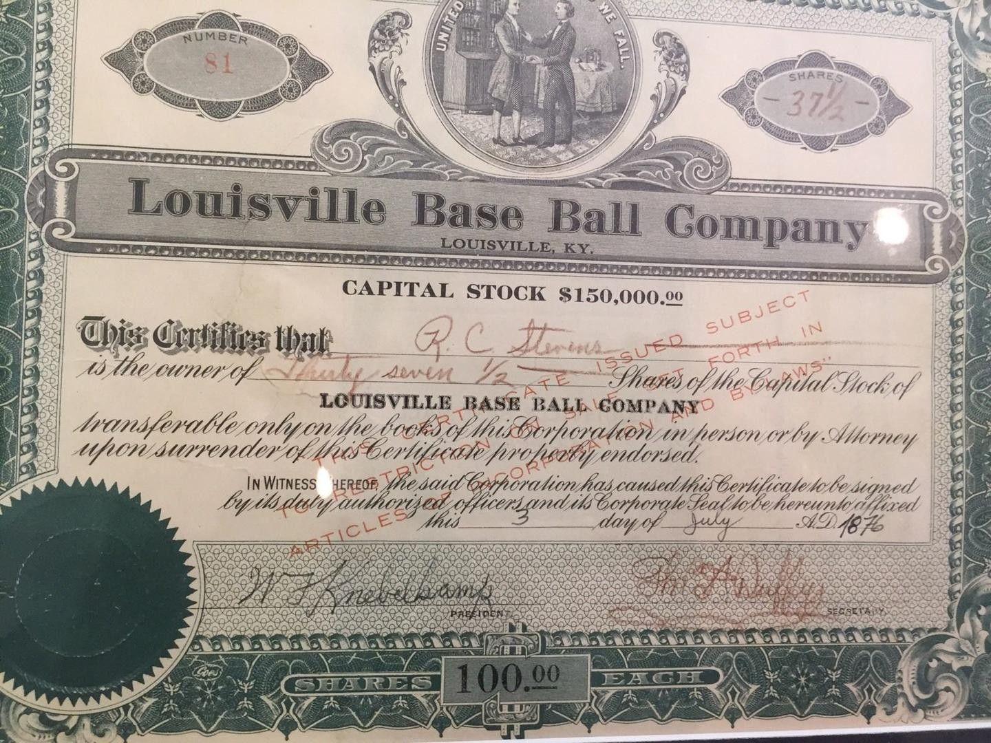 Louisville Grays Logo - Louisville Grays Baseball Company Stock Certificate Framed