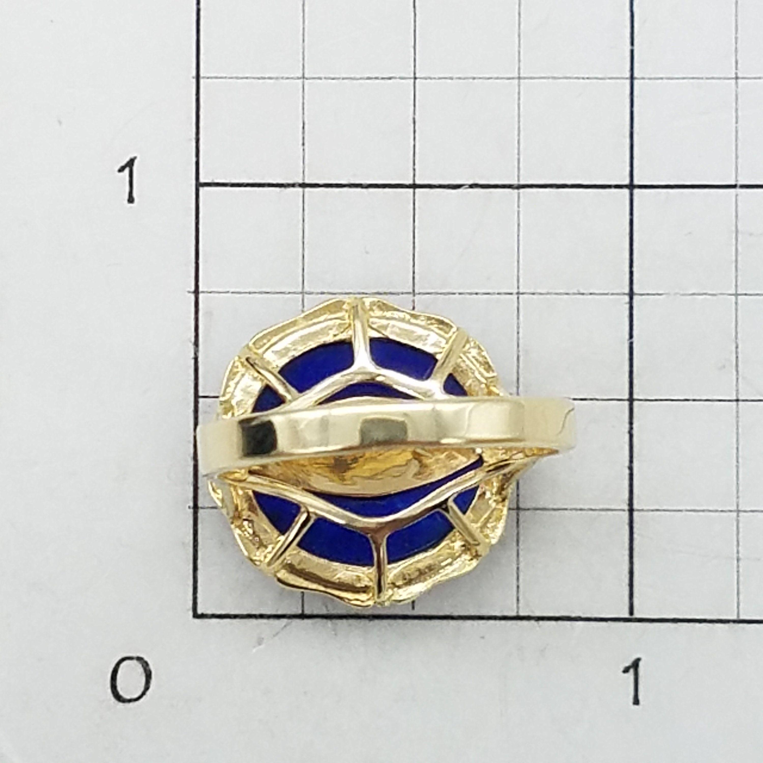 Gold and Blue Circle Logo - 14K Yellow Gold & Blue Lapis Circle Chinese Good Luck Ring With Bamboo Design Setting 8.25