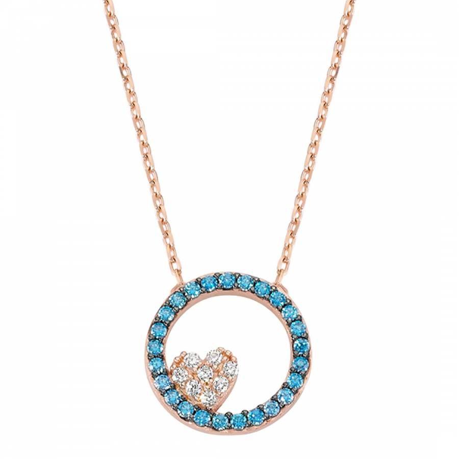 Gold and Blue Circle Logo - Amorium Rose Gold Blue Circle Heart CZ Crystal Necklace