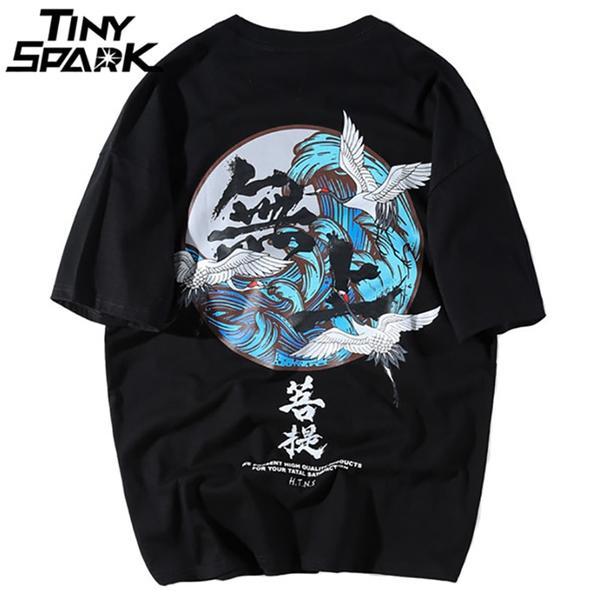 Buddhist Streetwear Logo - Buddha Crane Print T Shirts Mens Hip Hop T-Shirt Chinese Character ...