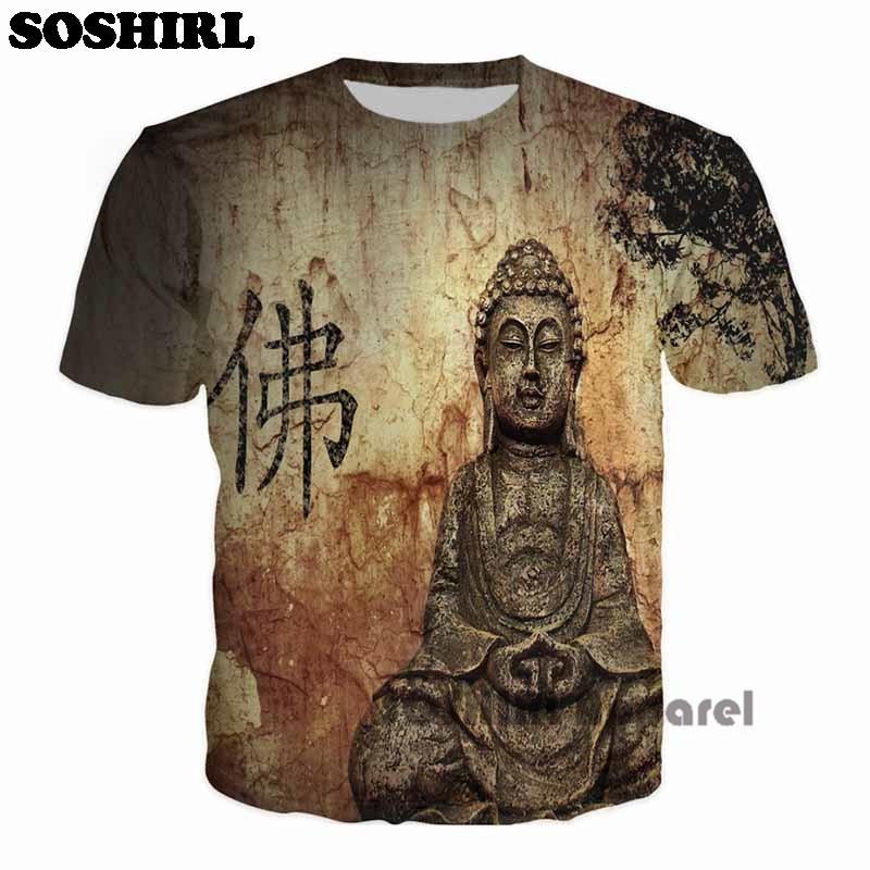 Buddhist Streetwear Logo - Wholesale SOSHIRL Buddha Full Print T Shirt Novelty Short Sleeve Tee