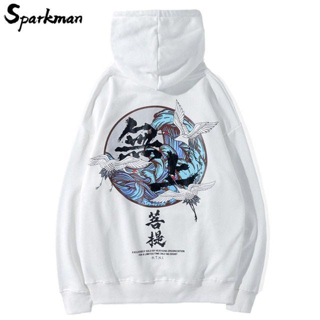 Buddhist Streetwear Logo - Chinese Buddha Crane Hoodie Sweatshirt Hip Hop Men Character ...