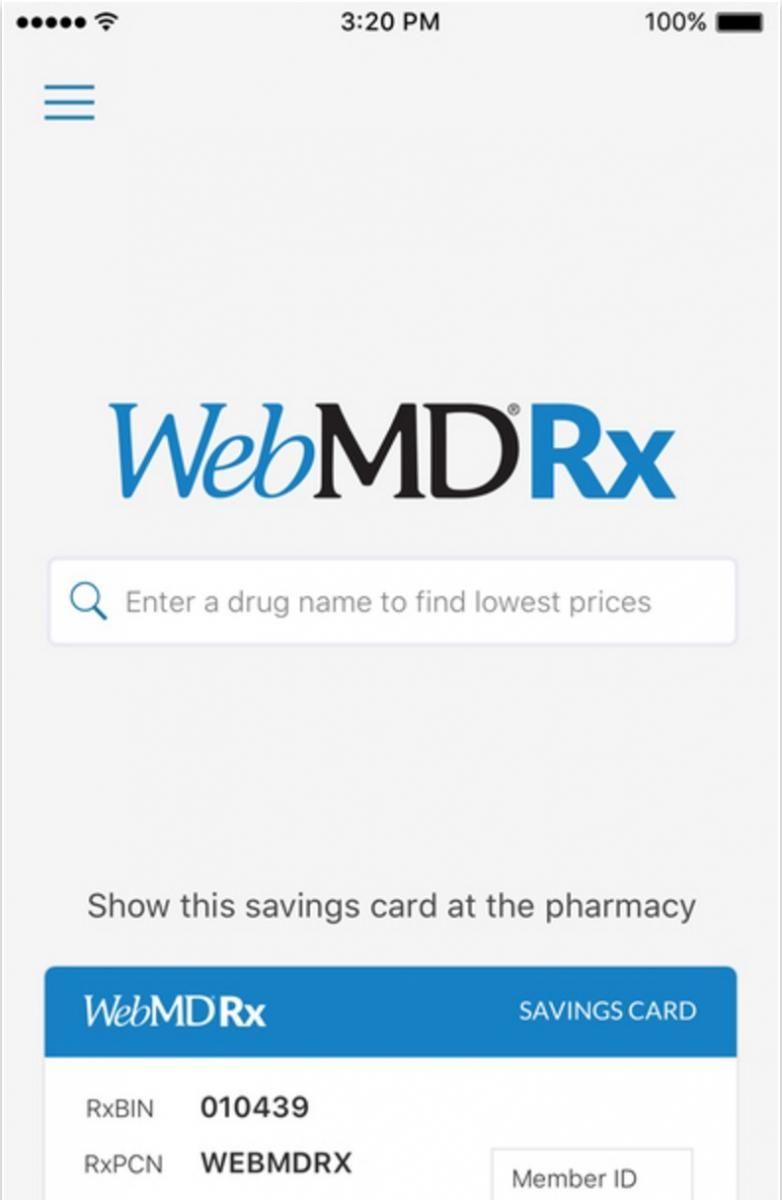 WebMD App Logo - WebMD testing Rx price comparison app, focusing on internal traffic