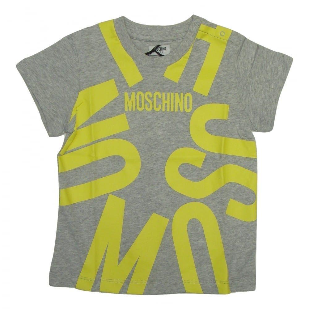 Grey and Yellow Logo - Moschino Baby Boys Grey With Yellow Logo T-Shirt