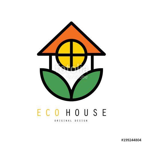 Company with Green Circle Logo - Eco friendly house logo with green leaves. Safe environmental home ...