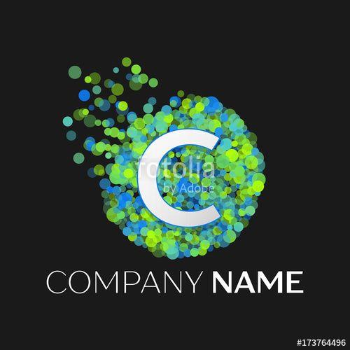 Company with Green Circle Logo - Realistic Letter C logo with blue, green, yellow particles and ...