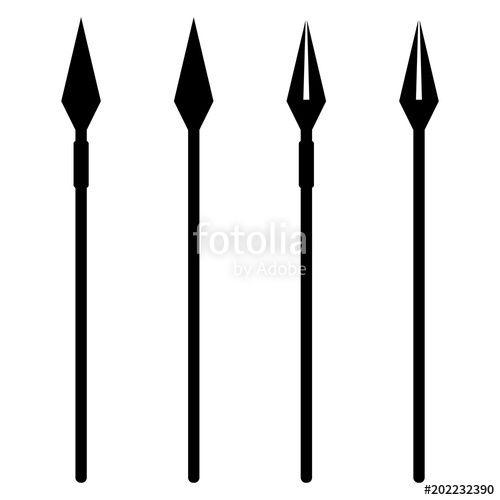 Black and White Spear Logo - Simple, flat, black and white spear silhouette illustration. Four ...