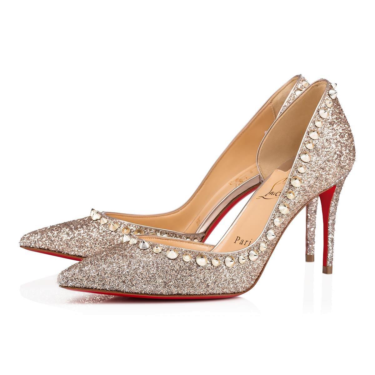 Gold Christian Louboutin Logo - Irishell Glitter Givre 85 Perle/White Gold Glitter - Women Shoes ...