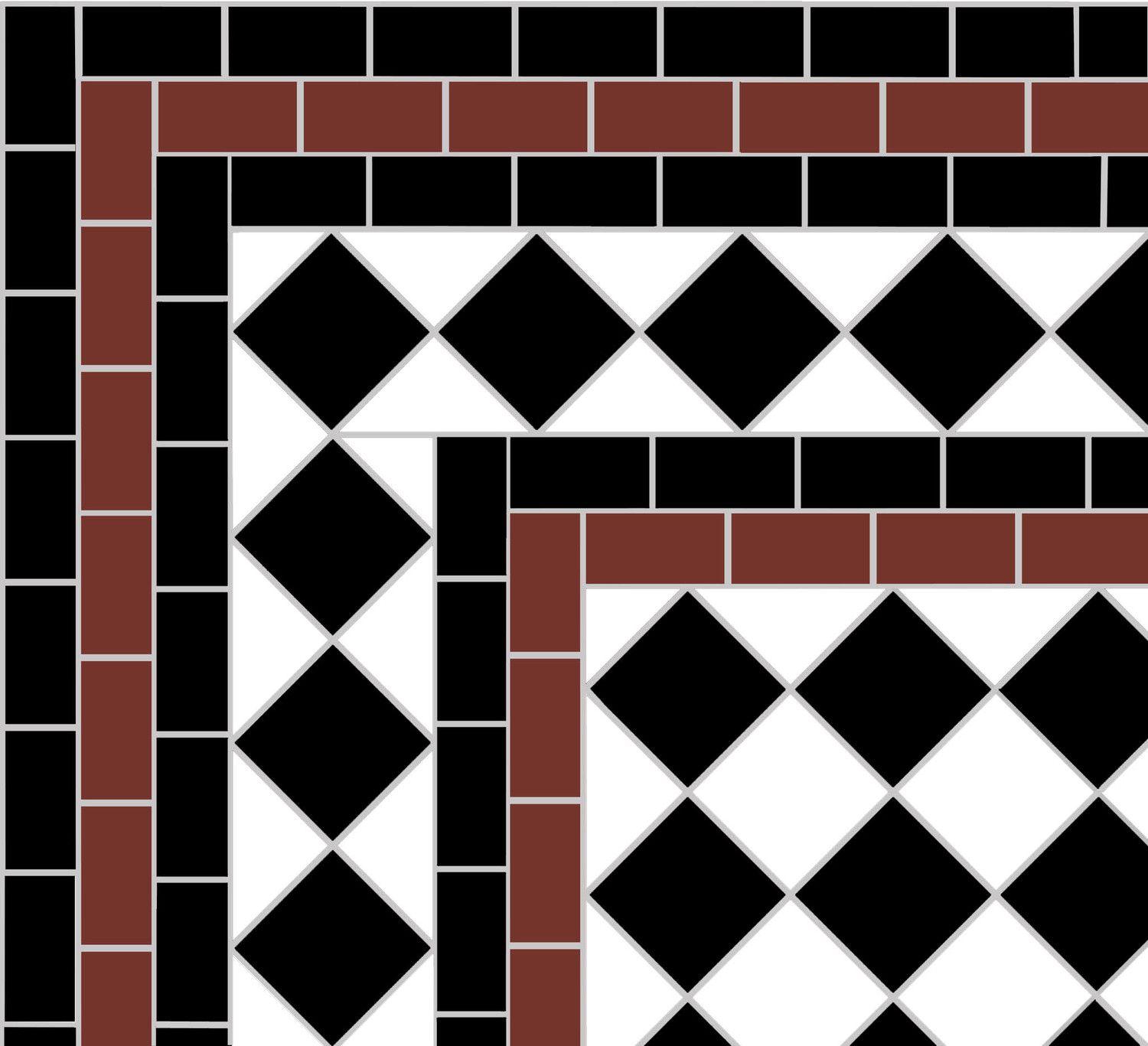 Five White's with Red Lines Logo - Black Diamond Border - Red Lines - Dulwich — Mosaics By Post