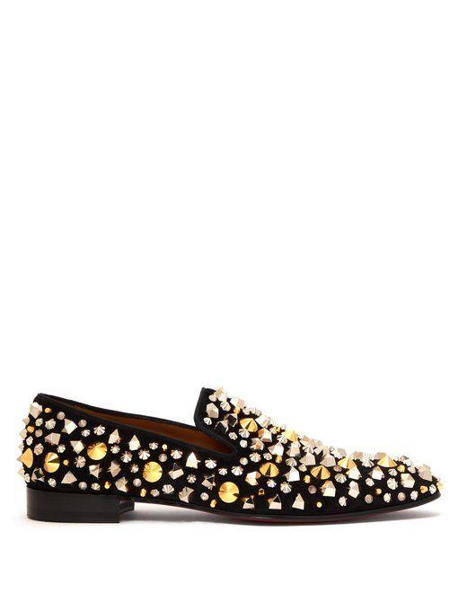 Gold Christian Louboutin Logo - Christian Louboutin Dandelion Spikes suede loafers Black Tan leather ...