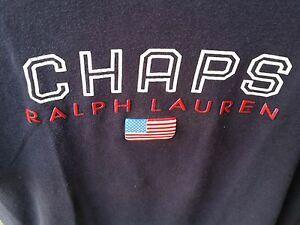 Chaps Logo - Vtg 90s Chaps Ralph Lauren Big Flag Logo Raised Spellout Navy Blue T ...