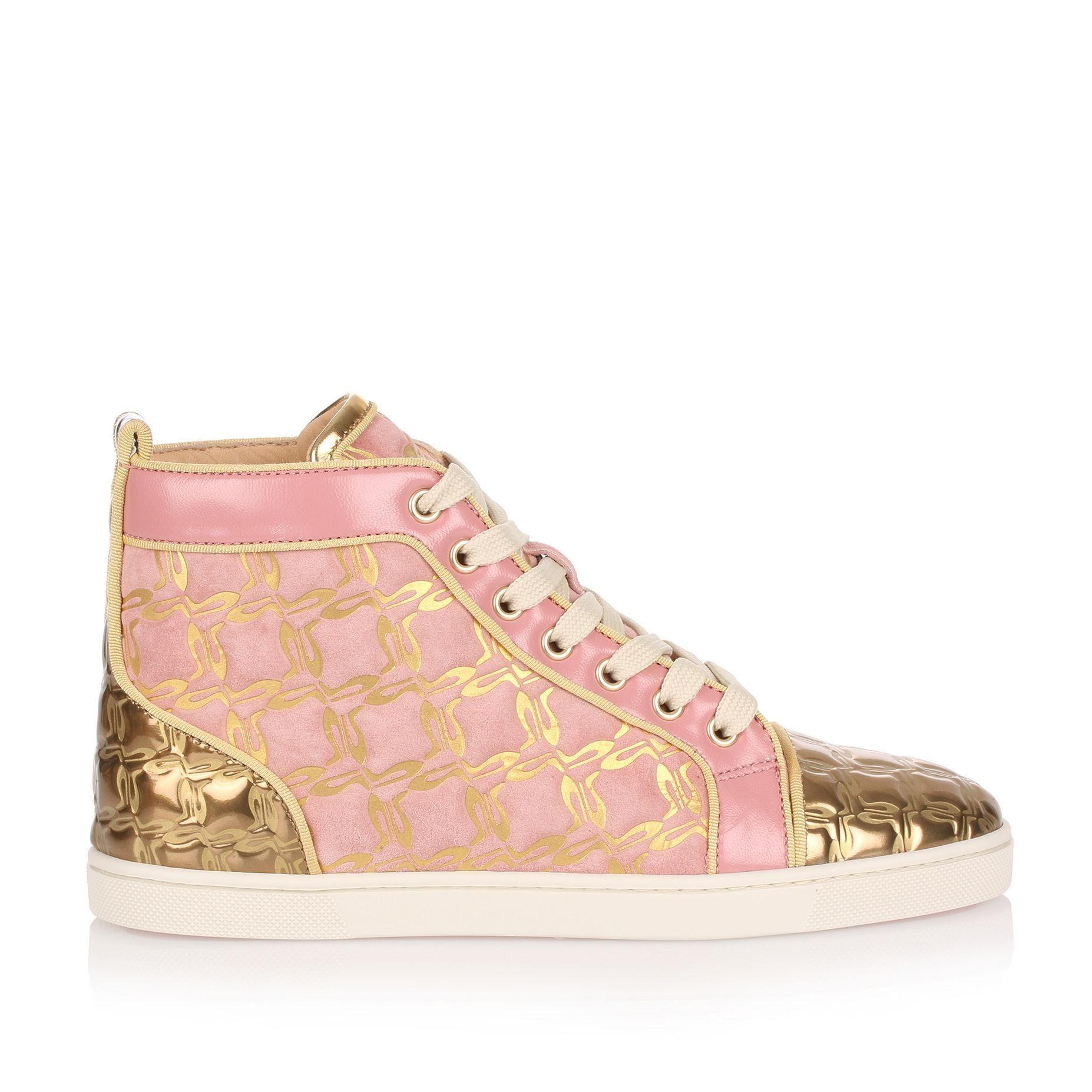 Gold Christian Louboutin Logo - Lyst - Christian Louboutin Bip Bip Pink And Gold Suede Sneaker Us in ...